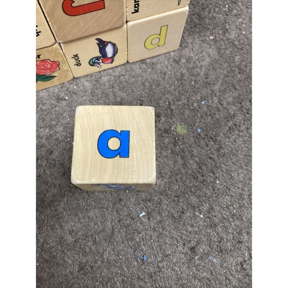 Lot 25 Wooden Toy Blocks Vintage Alphabet Letters Animals Object Wood Cube - Picture 7 of 11